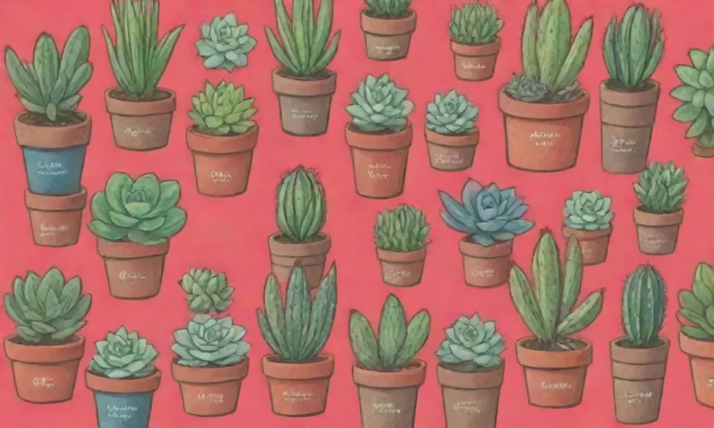 A vibrant educational wallpaper showcasing labeled succulents and care tips