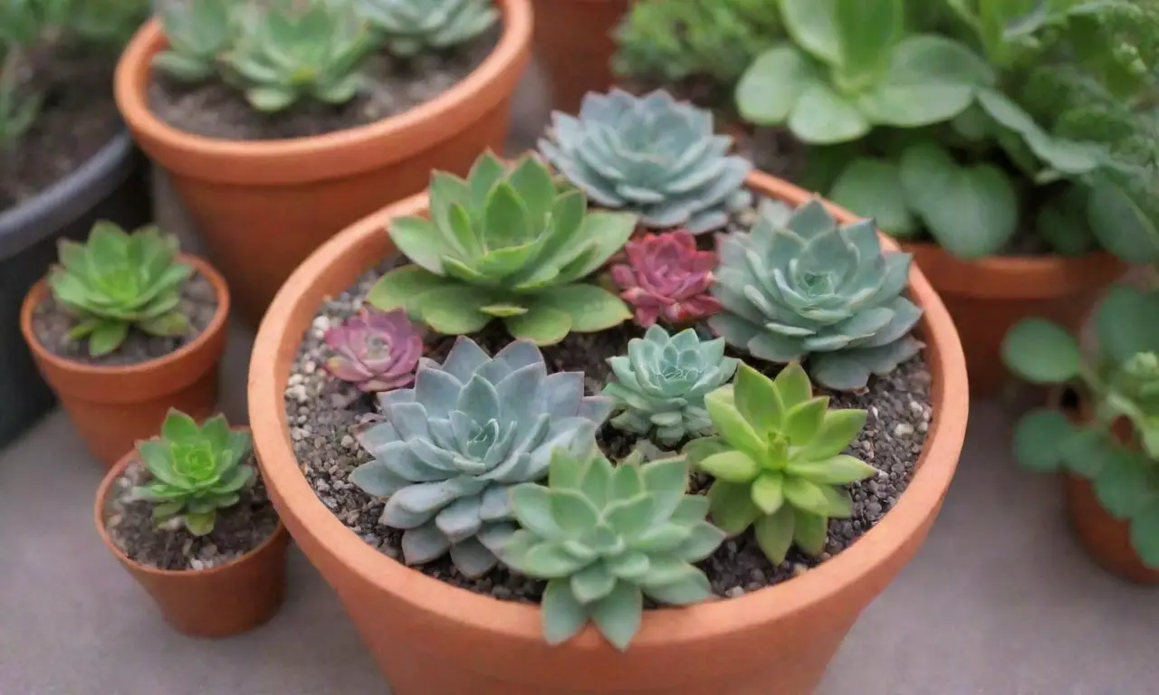 A vibrant succulent garden with eco-friendly tips and colorful pots