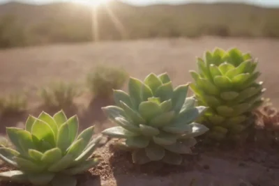 A colorful desert scene illustrates succulents