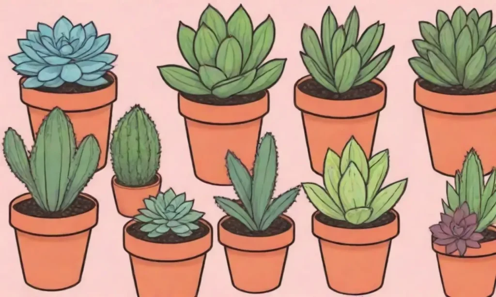 A vibrant community plant swap featuring colorful succulents and decorative pots