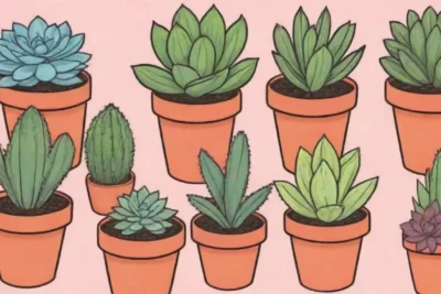 A vibrant community plant swap featuring colorful succulents and decorative pots