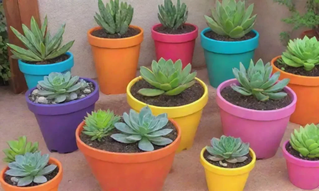 Colorful succulent planters with creative designs provide fun