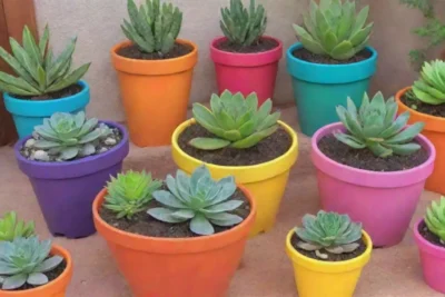 Colorful succulent planters with creative designs provide fun