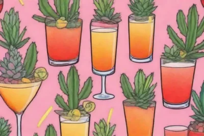 Colorful succulents and vibrant cocktails create tropical