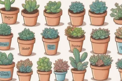 Beautifully arranged colorful succulents with care tips and infographics