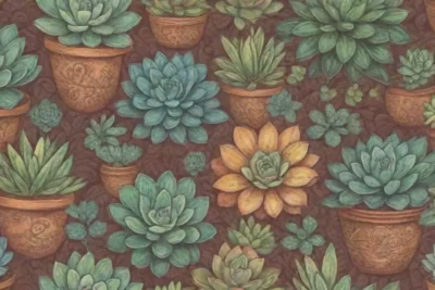 A lively wallpaper design celebrates garden heritage with succulent patterns and earthy tones