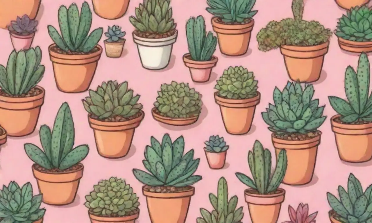 A colorful wallpaper showcases diverse succulents and terrariums