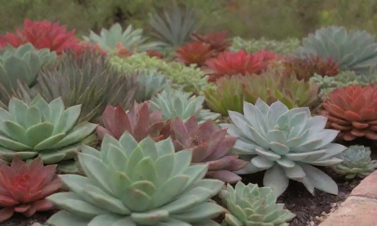 A vibrant garden display featuring diverse plants and artistic designs