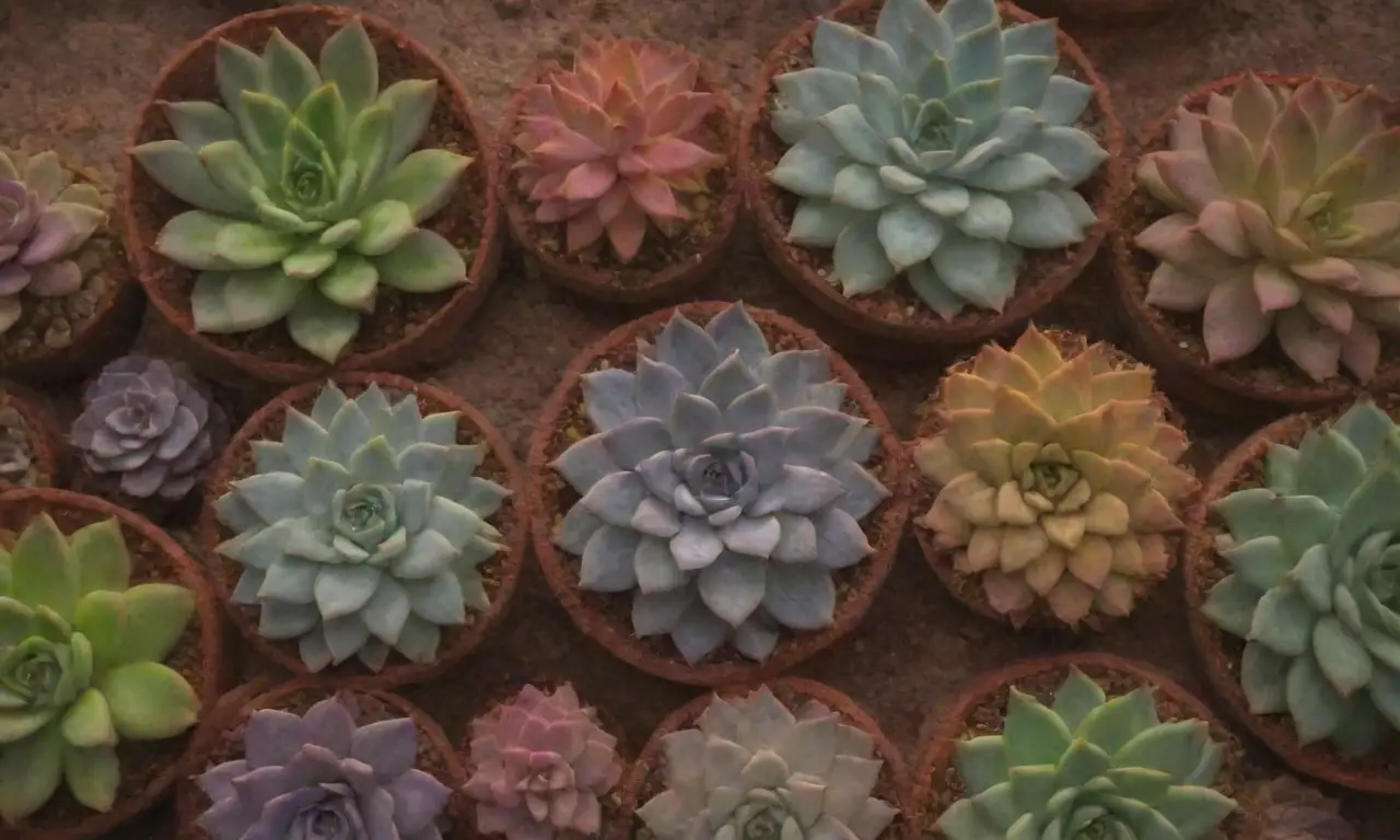 Artistic colorful succulents and tools are showcased for plant lovers