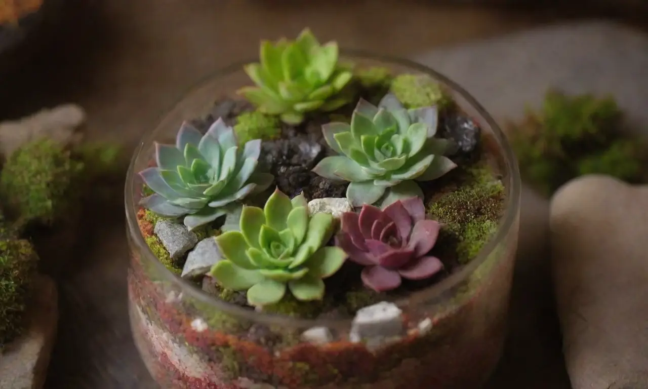 A colorful succulent terrarium kit with decorative elements and instructions