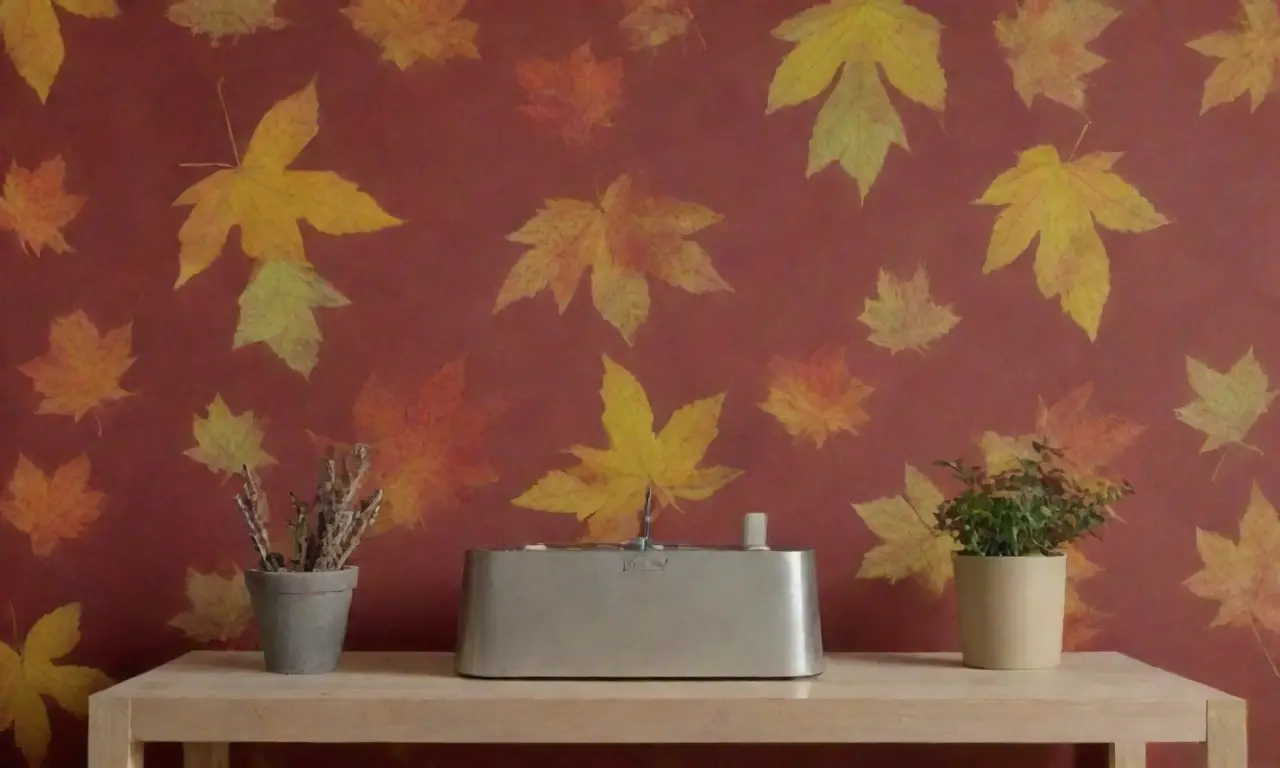 The wallpaper displays autumn leaves, propagation tips, timing advice, vibrant colors, and relevant plant illustrations