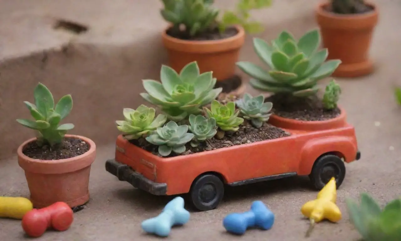 A vibrant, eco-friendly design showcases old toys as planters with step-by-step visuals