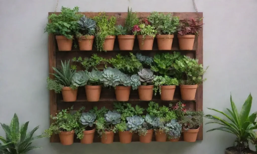 A vibrant vertical garden of succulents features organized sections