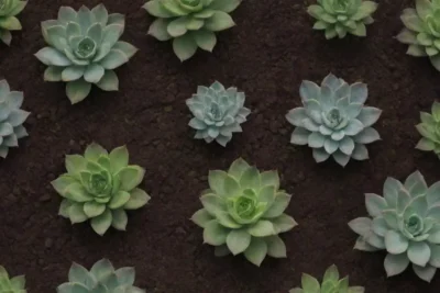 A vibrant wallpaper of thriving succulents and biochar illustrations in earthy colors