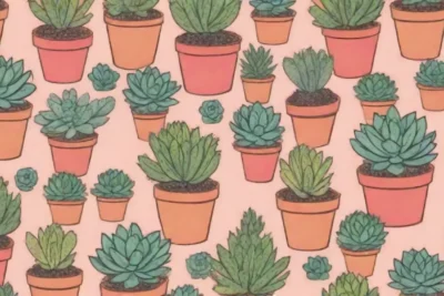 The wallpaper displays vibrant succulents with labels on care tips