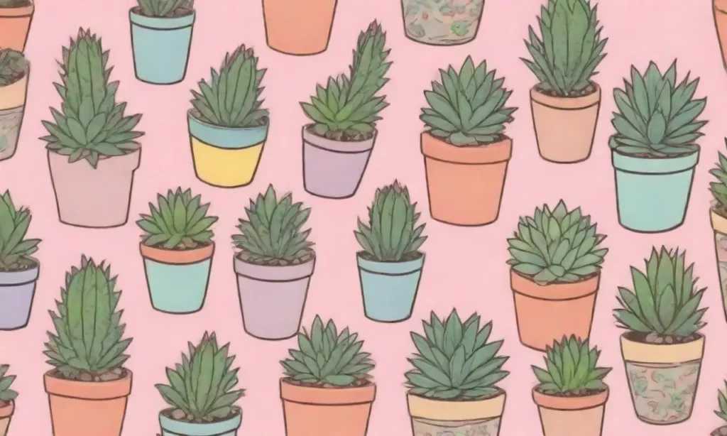 A vibrant succulent-themed wallpaper with labels on a pastel background