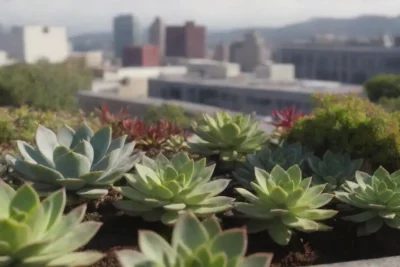 A vibrant wallpaper showcases succulents and urban landscapes with a conservation message