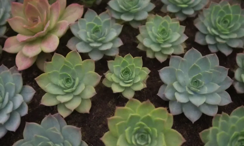 Eco-friendly farm with diverse green succulents promoting sustainable agriculture