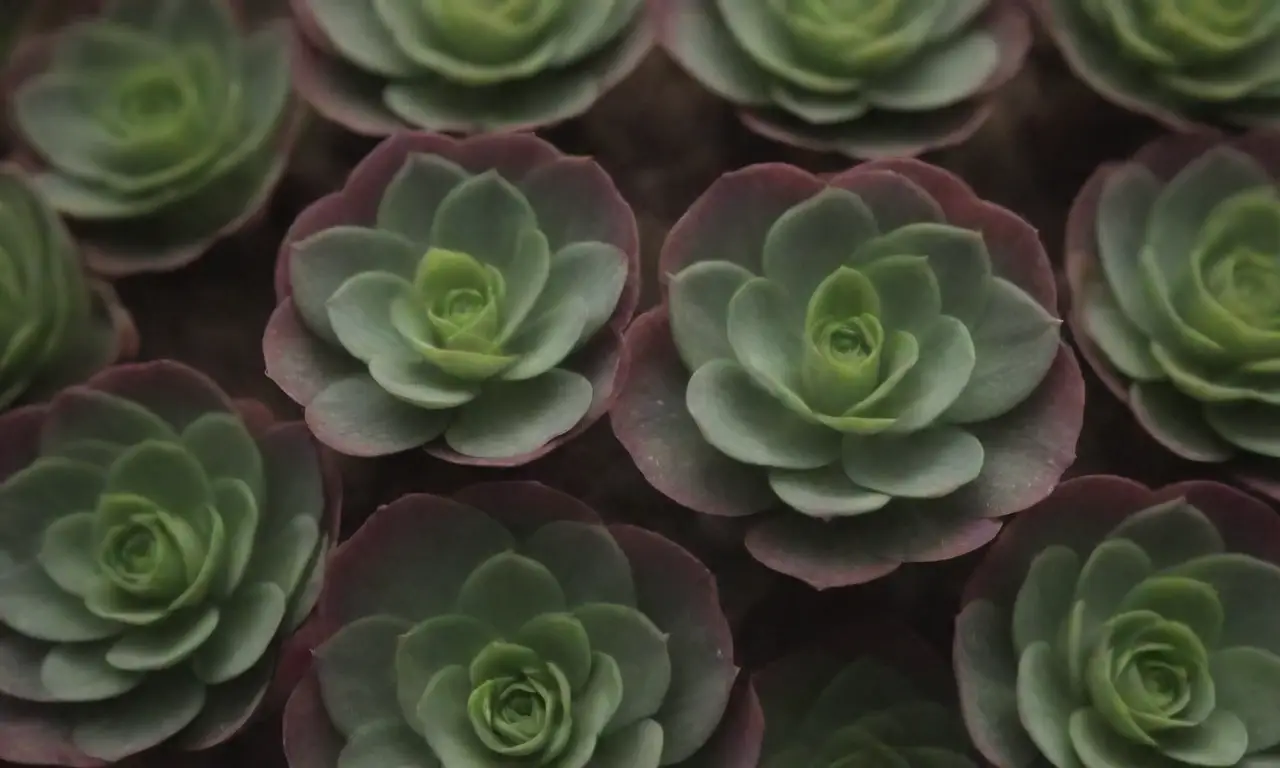 The wallpaper highlights vibrant houseleek plants and their medicinal benefits in a garden setting