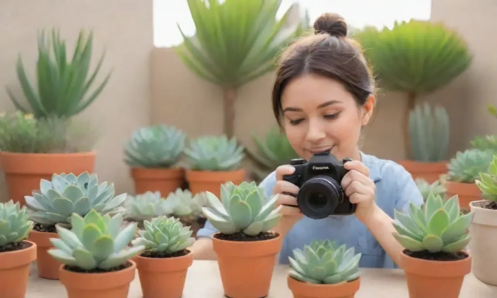 A photographer captures serene moments with vibrant succulents in soft natural light