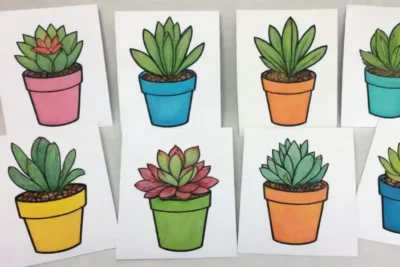 Succulent-themed greeting cards add a personal