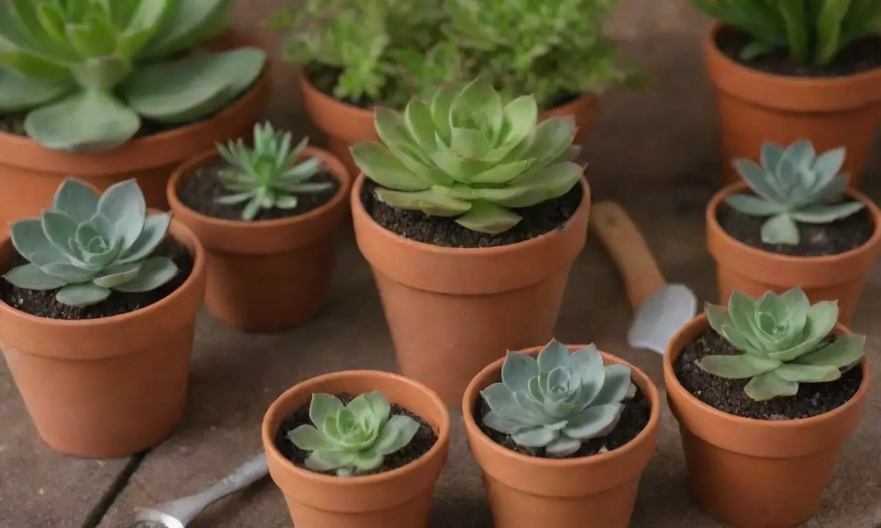 Bright images of succulents and gardening tools with helpful tips