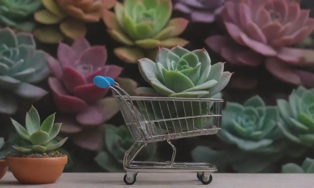 The wallpaper showcases vibrant succulents and a modern digital retail theme